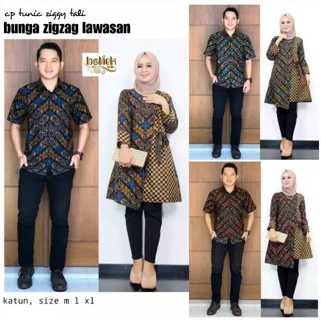 TUNIC ZIGGY TALI BUNGA ZIGZAG LAWASAN TUNIC BATIK SOGAN SERAGAM KANTOR KERJA SOLO JUMBO LD 120 XXXL