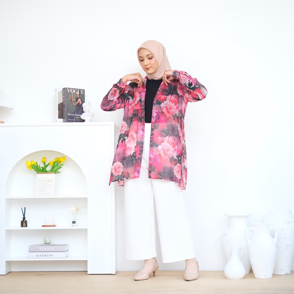 Tunik kemeja motif bunga bisa jadi outer- Gaga tunik original by Fenny Collection