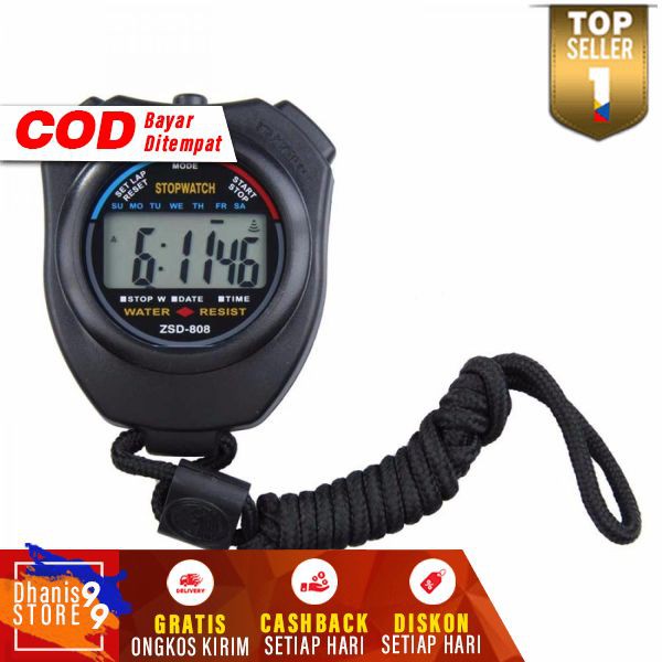 Stopwatch Olahraga Waterproof Genggam Digtal LCD Strap ZSD Original Stop Wach Stopwach Butterfly Timer Olahraga Standar