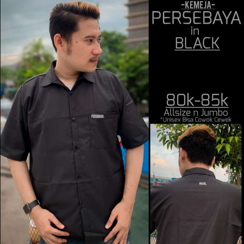 Kemeja Bonek PERSEBAYA In BLACK Hem Wani Hitam Bordir Premium Terbaru Distro 2022