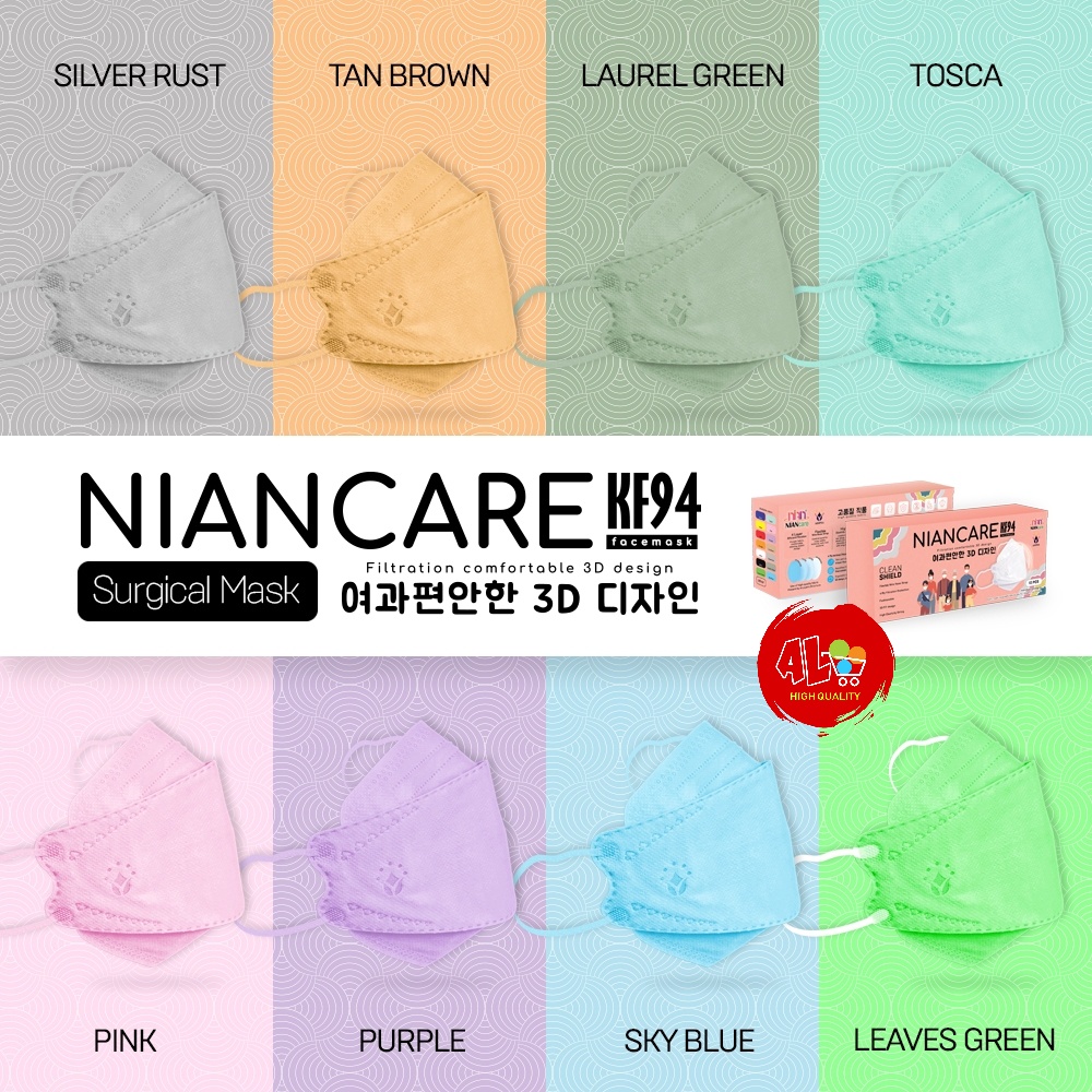 NIANcare Masker 3D Korea KF94 MEDIS Bedah 4ply Earloop Mask 10pc cantik kalem pastel Angela Lee