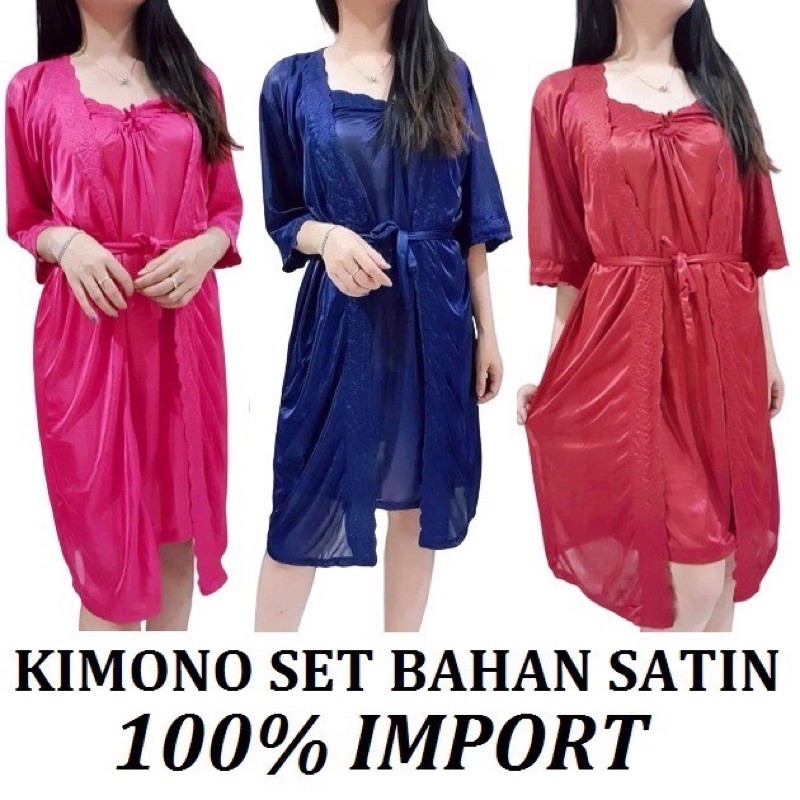 Set Baju Tidur Piyama Model Kimono Bahan satin