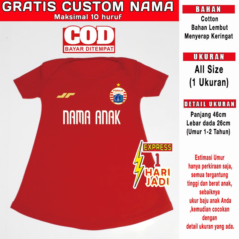 dress anak bayi Persija Jakarta GRATIS CUSTOM NAMA dres pakaian baju bola bayi anak perempuan jersey