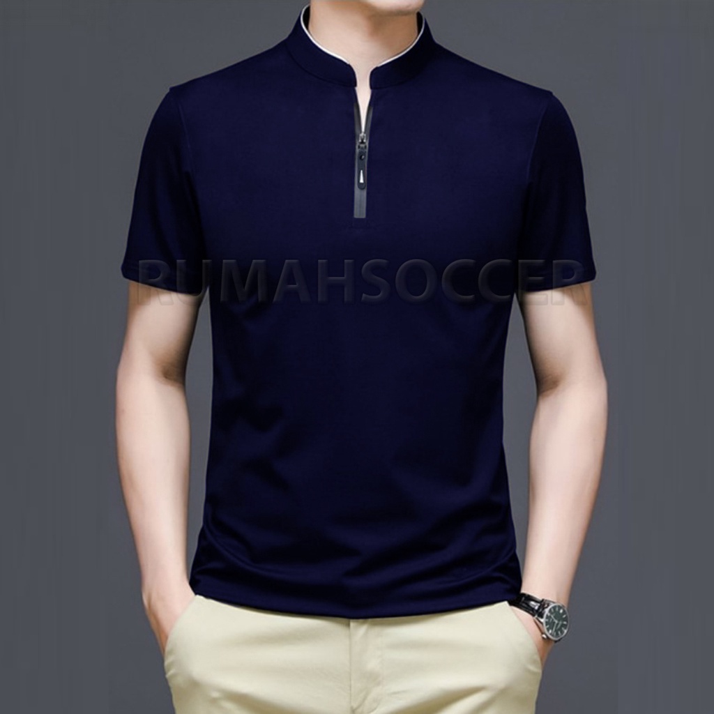 Kaos Kerah Pria Resleting LDV Lengan Pendek Polo Shirt Krah Shanghai Bahan Katun Adem