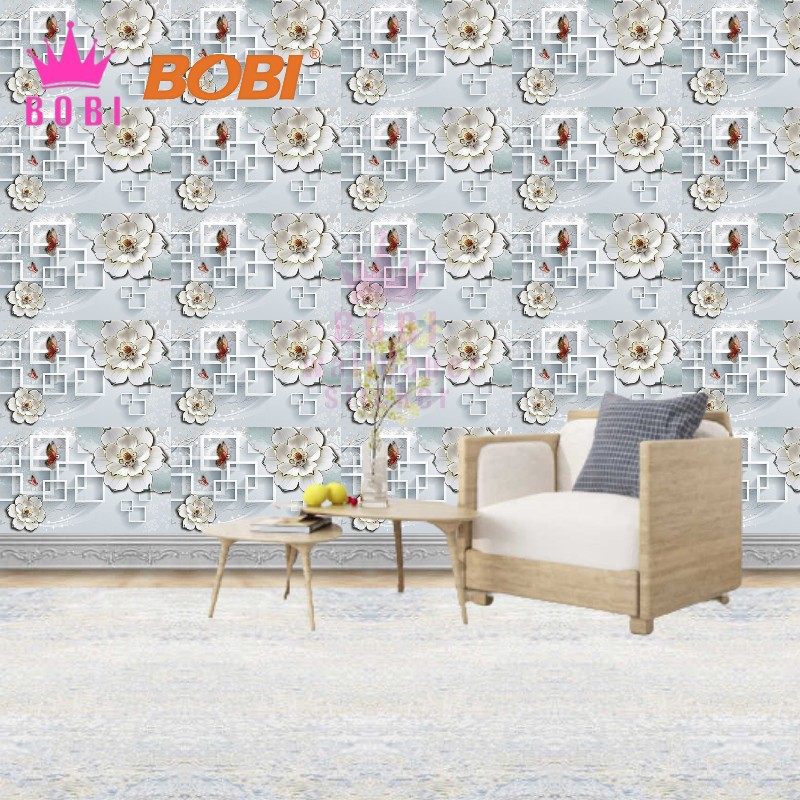 Wallpaper Sticker Motif Bunga Putih 6065  / Wallpaper New 2021 /  Uk.9mx45cm