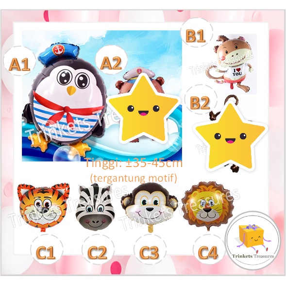 Balon Foil Mickey Minnie Cupcake Jungle Animal Binatang Hutan Monyet Monkey Guitar Gitar Flamingo ba