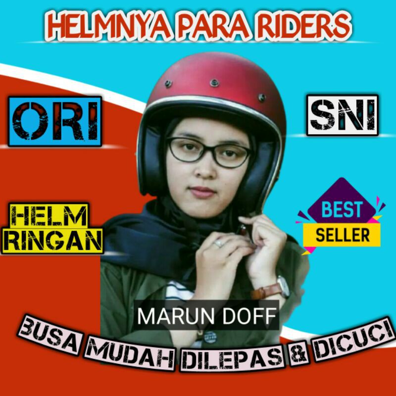 Helm Helem Hlem Helmet Motor Bogo Retro Pria Wanita Cowok Cewek Dewasa Jitsu Merah Maron Ori Sni