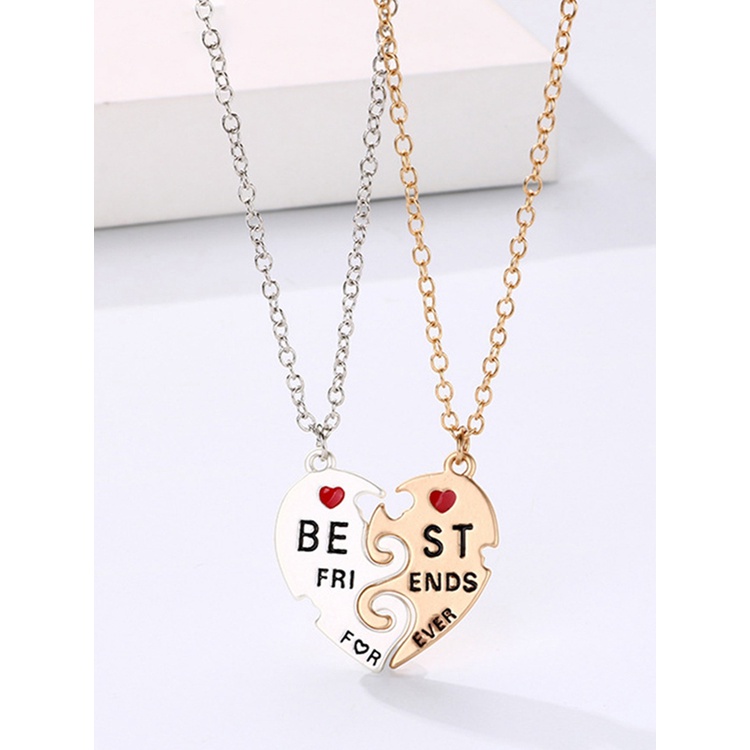 2pcs / Set Kalung Persahabatan Bentuk Hati 3 Warna Untuk Wanita