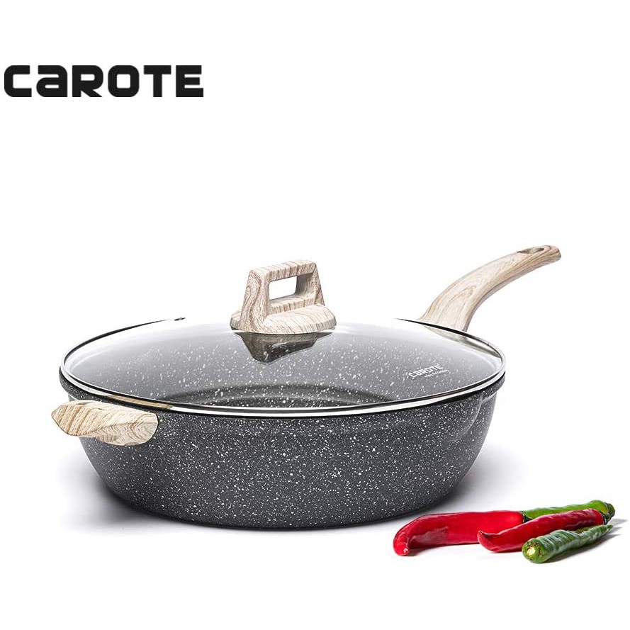 Carote Wok Pan Deep Fry Wajan Anti Lengket Granite Size 24cm / 28cm / 32cm