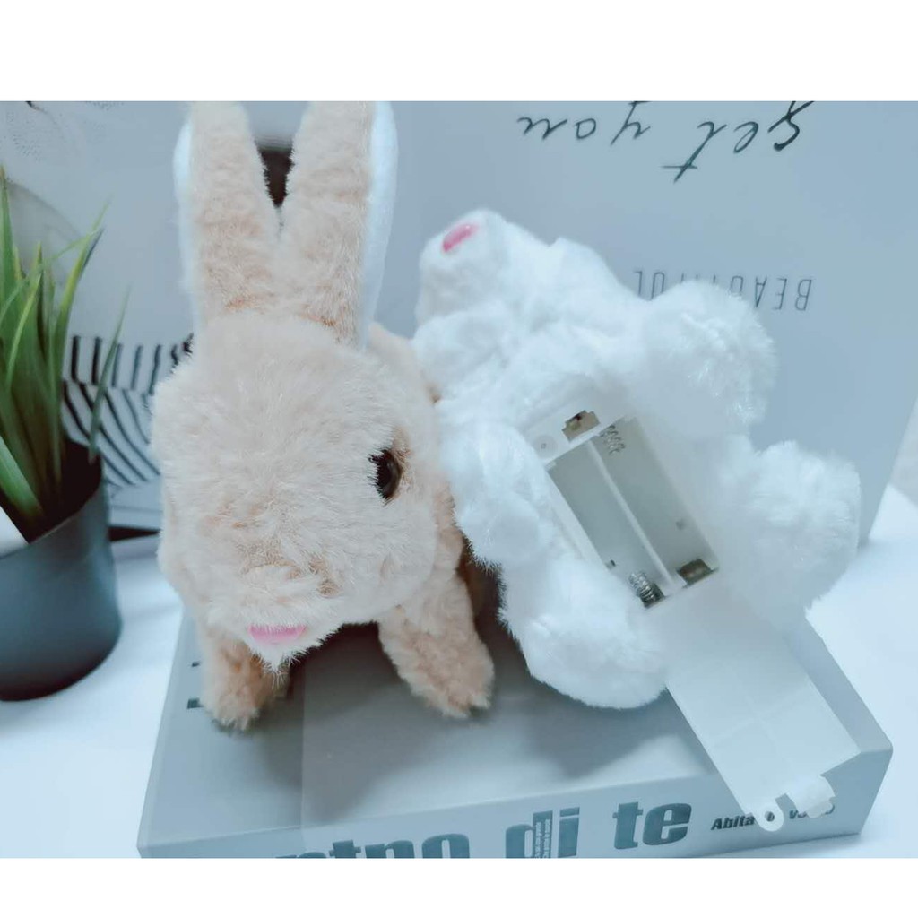 Simulasi mainan mewah Elektronik kelinci lucu bisa berjalan dan melompat hidung dan telinga melompat-4