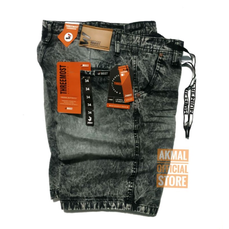 AHHA trendy Celana Pendek Pria semi jeans wash hitam ice snow distro casual cowok hits