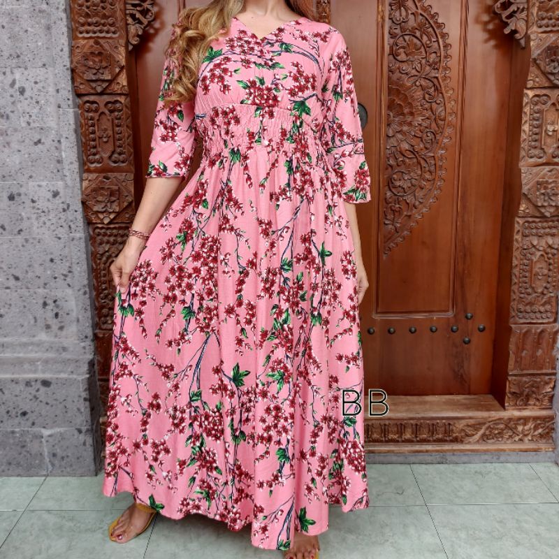 GAMIS BALI / DRES MOZA ( lengan lonceng)-Sakura peach