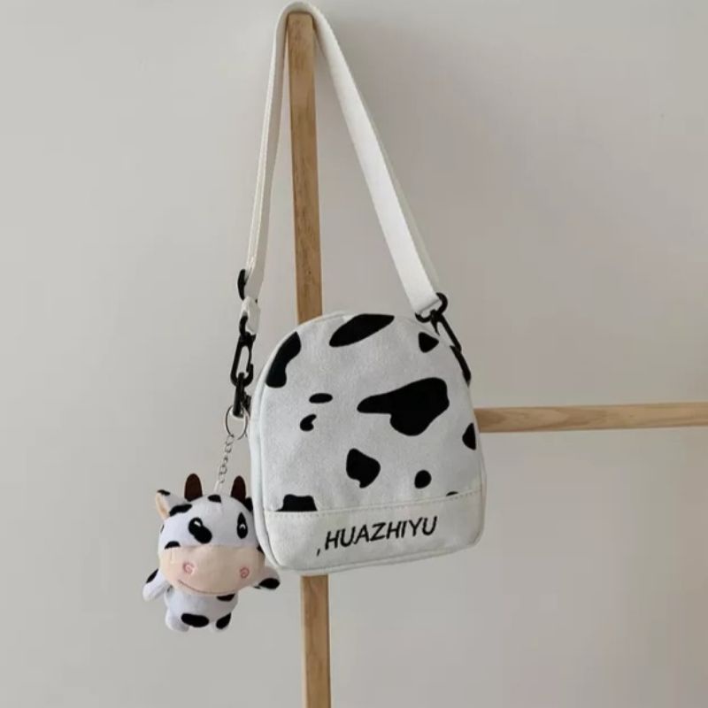 HDS_BAG / HUAZHYU Tas Slempang Wanita Slingbag Tas Selempang Bahu Kanvas Wanita Tas slempang Wanita motif Cow