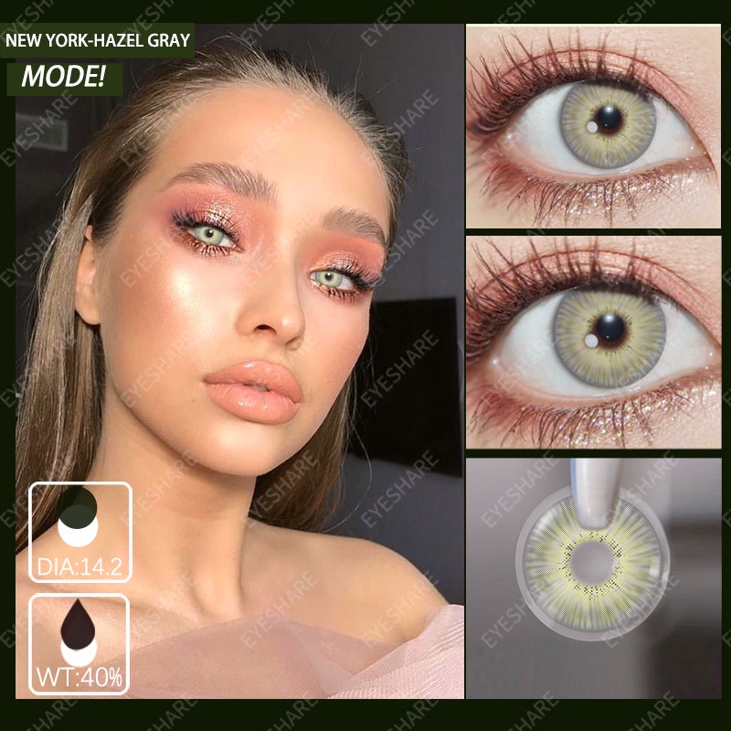 [COD]  NEW-YORK-PRO JADE-GRAY NROWN Softlens Mata Normal, Lensa Kontak Warna Alami, Soflens HAZEL-GRAY Lensa Warna, Softlens Minus 0.00/Diameter14.2MM/Mata Kore/TerbaikTahun Ini