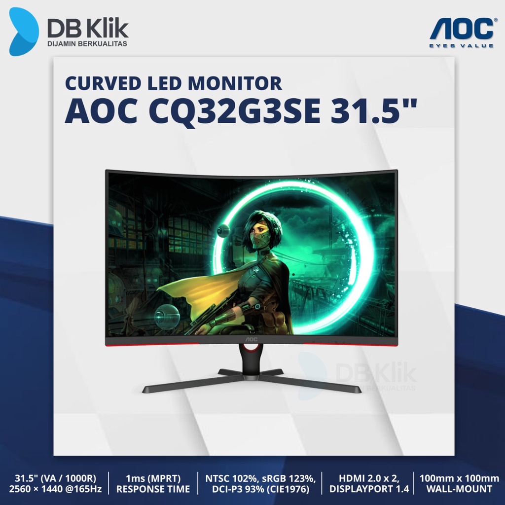 LED Monitor AOC CQ32G3SE 31.5&quot; Curved 165Hz QHD HDMI DP - Q32G3SE/70