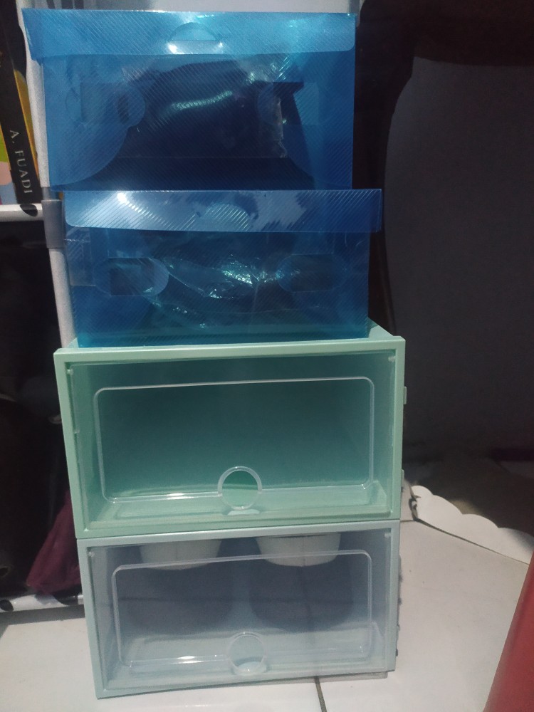 Boks Kotak Sepatu Transparan Warna Warni Tumpuk - Transparent Shoes Box Colourfull Organizer