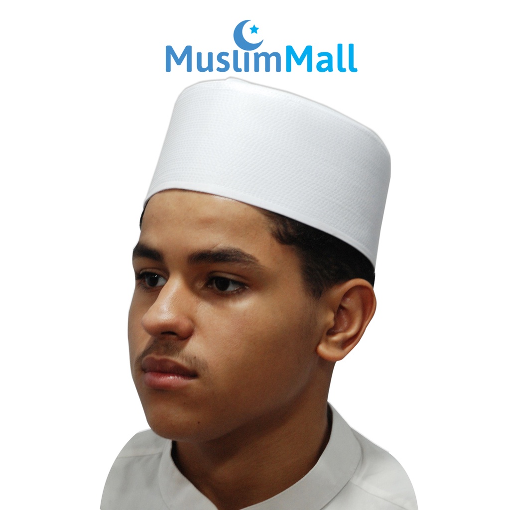 Peci Habaib Peak-Top Putih Polos Bahan Kaku Berkualitas - The Kufi