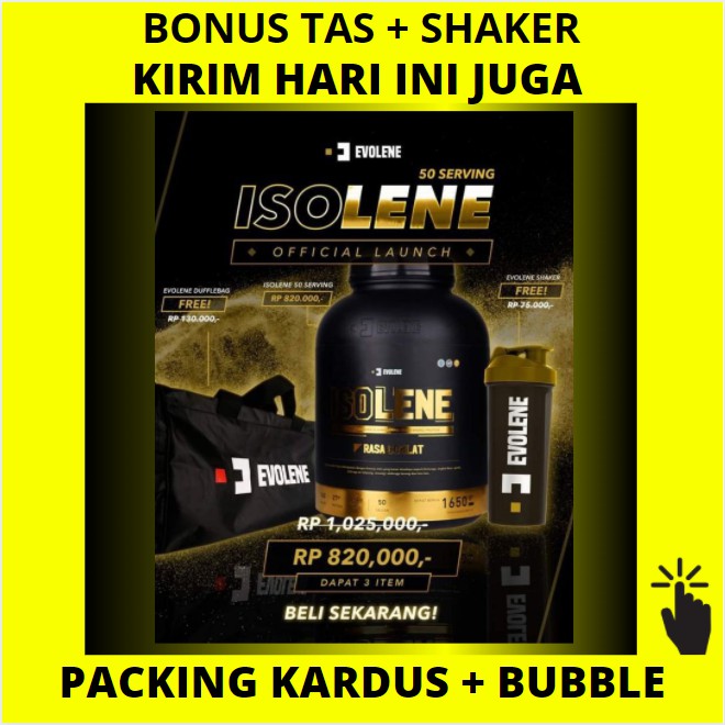 ISOLENE 50 SERVING WHEY ISOLATE BPOM HALAL PROTEIN FITNESS GYM BONUS 1.65 KG EVOLENE EVOWHEY EVOLINE EVOLEN COKLAT / VANILA / STRAWBERRY PRO PROISOLATE SUSU DIET PENURUN BERAT BADAN ISOLANE ISOLEN ISOLIN