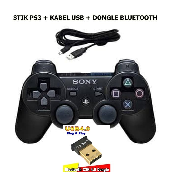 Stik Ps3 Original Wireless + Kabel Usb Stik Sony Ps3 Charger + Dongle