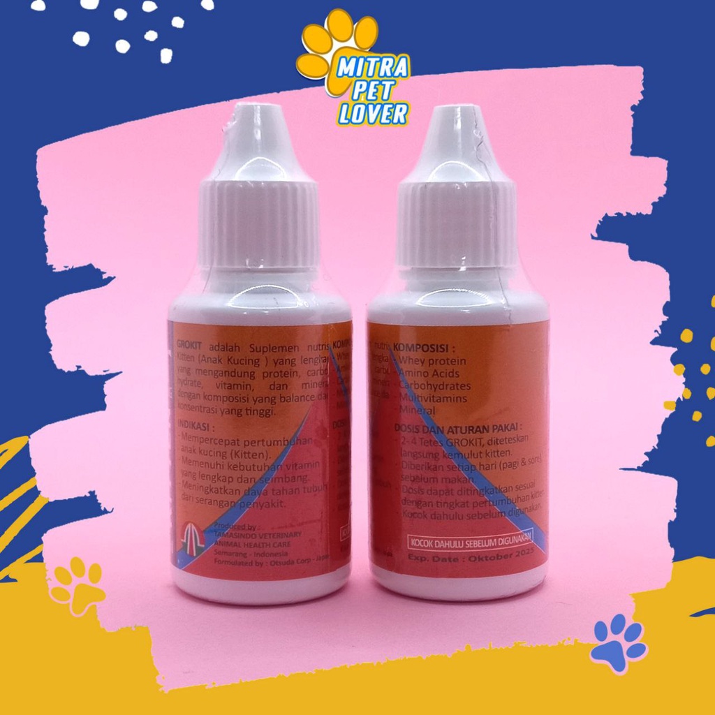 VITAMIN MEMPERCEPAT PERTUMBUHAN ANAK KUCING - GROKIT 30 ML - OBAT TETES MULTIVITAMIN BAIKAN IMUN DAYA TAHAN KITTEN CAT - MURAH GARANSI KUALITAS ASLI ORIGINAL - PET ANIMAL VETERINARY TAMASINDO SUPLEMEN &amp; VITAMIN HEWAN BINATANG PELIHARAAN MITRAPETLOVER