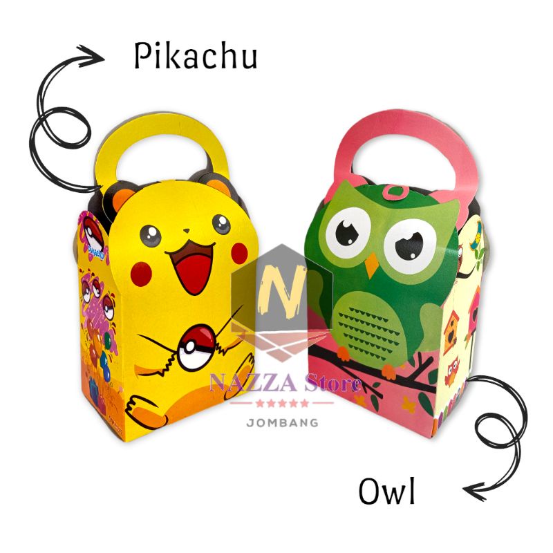 Tas ultah SNACK karakter Pikachu & Owl isi 10 pcs