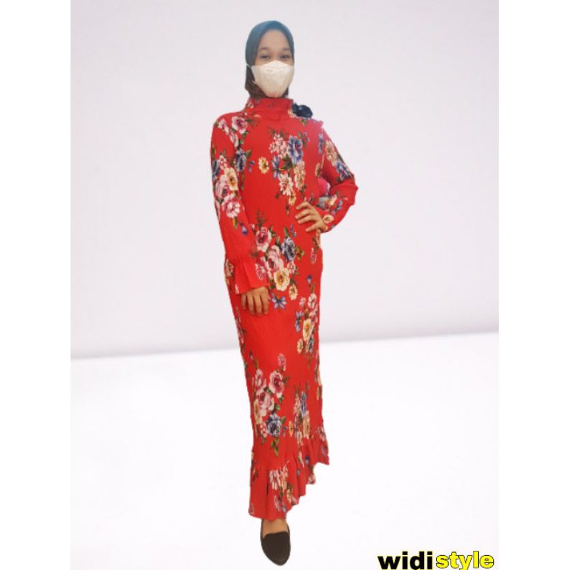 Gamis/Dress Plisket Motif Bunga Import Bangkok