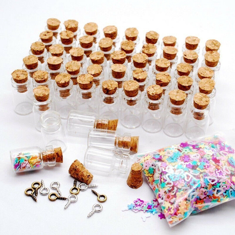 50pcs Botol Kaca Mini Ukuran 12x16mm Dengan Sumbat Gabus Bening