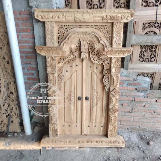 Pintu jendela gebyok bahan kayu jati ukir Jepara promo