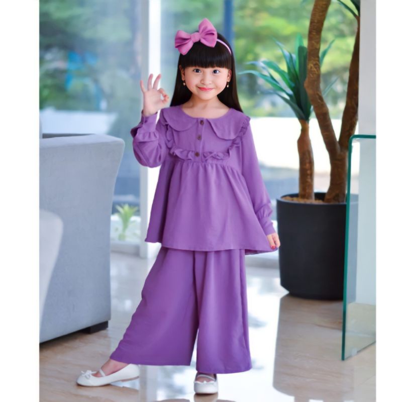 Set Setelan Baju Rayon Crinkle Anak Perempuan Cewek Lengan Panjang Bobokids Aruna 4 5 6 7 Tahun.