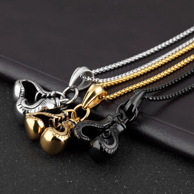 Punk Rock Necklace Fashion Choker Boxing Glove Pendant Stainless Steel Gold Silver Balck Mens Boys Gift Cool Chain/Multicolor