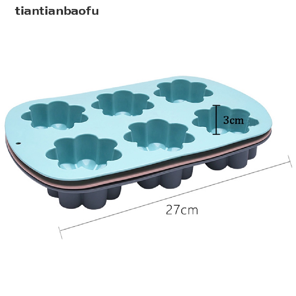 Cetakan Kue Bulan / Roti / Muffin Bentuk Bunga 6 Grid Bahan Silikon Untuk Dapur