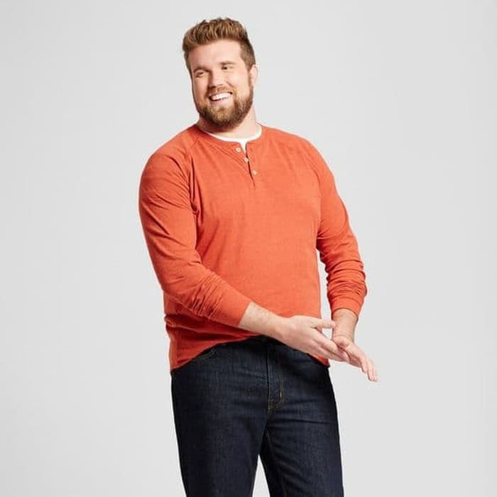 NEW FB MEN GFCO HENLEY ORANGE LONG SHIRT BIGSIZE - KAOS PANJANG PRIA JUMBO