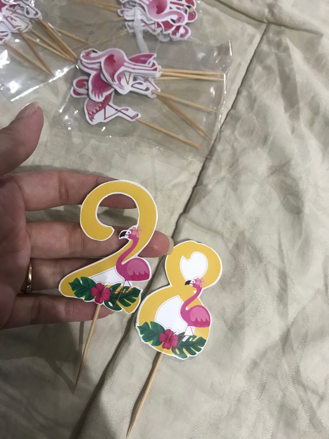 Topper Cake/cupcake, Hiasan Kue Ulang Tahun, Motif <br />flamingo Angka