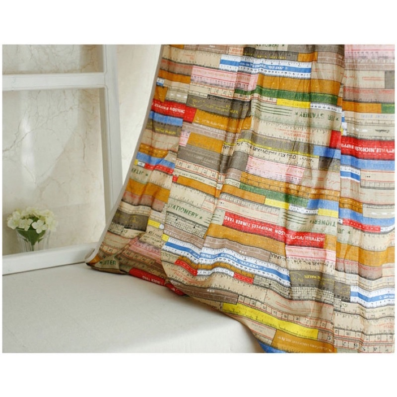 Kain Katun Linen Import Motif Penggaris/Cotton Linen Fabric craft Handmade DIY