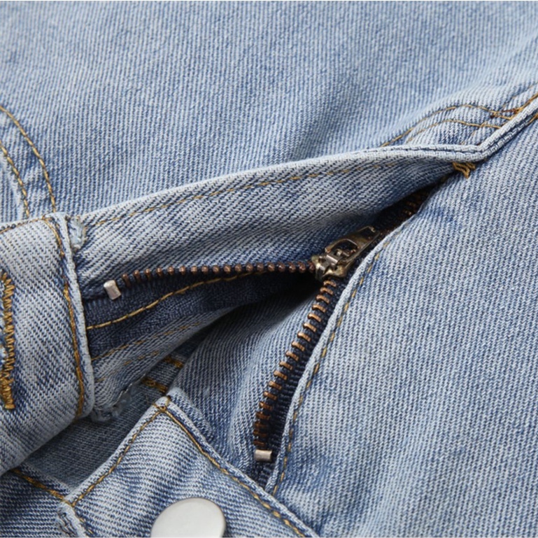 Biru Rawis--Korean New Robek Highwaist Straight Loose Celana Jeans Panjang Wanita（realpict）