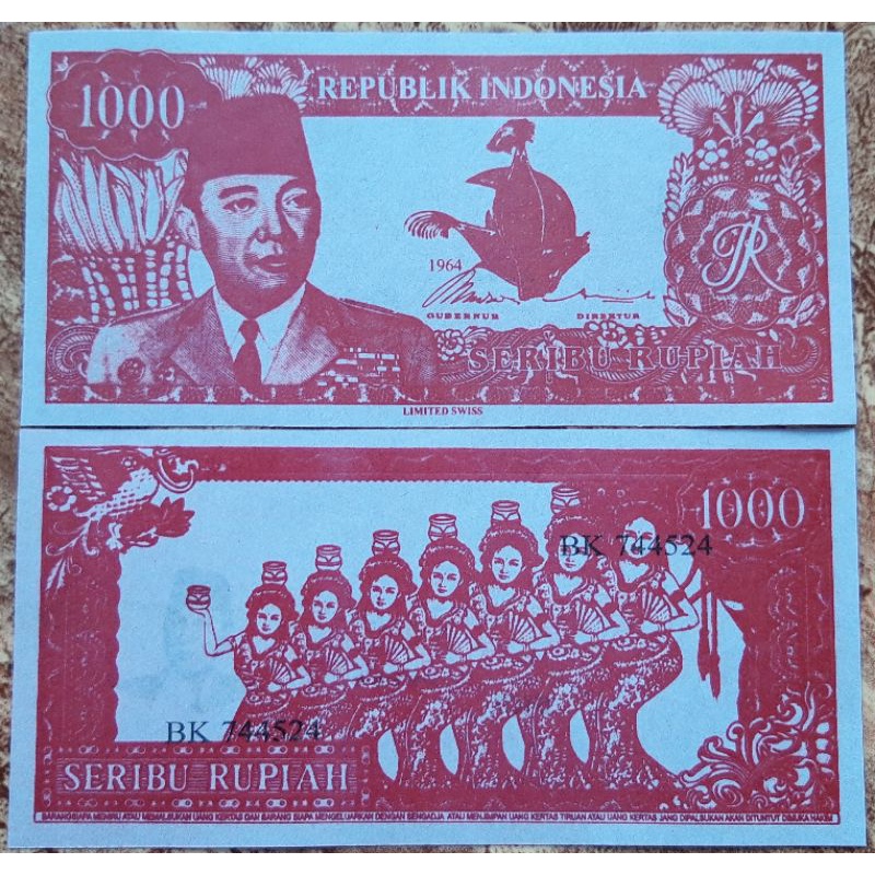 uang souvenir sukarno melengkung penari serimpi 7 miring limited swiss 1964 benang tanam bayang suka