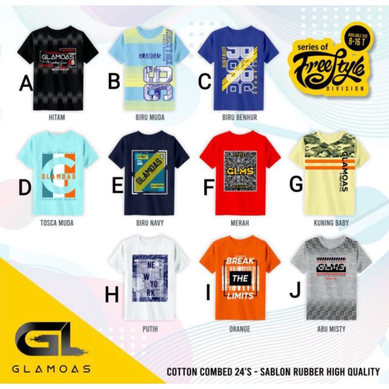 BAJU KAOS LENGAN PENDEK ANAK LAKI LAKI 8 - 16 TAHUN GLAMOAS BASIC BISA COD TERMURAH