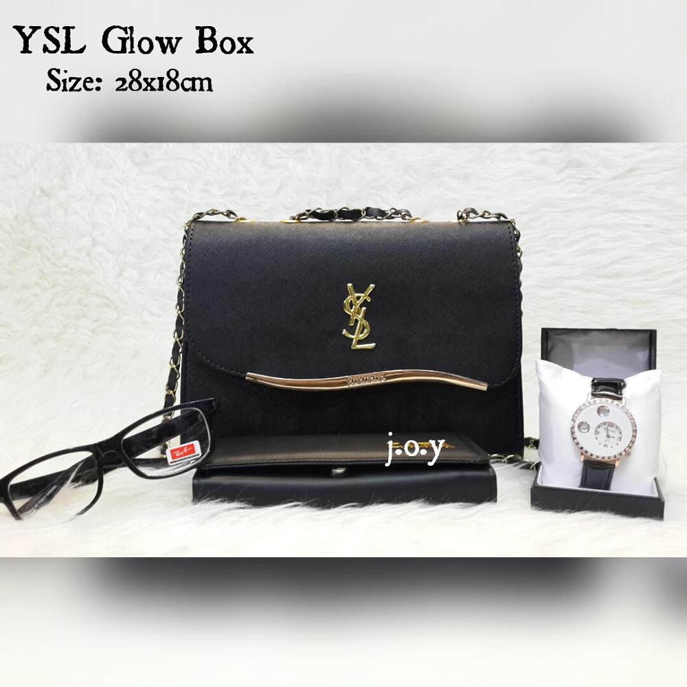 TAS WANITA/TAS SELEMPANG/TAS PAKETAN/TAS PAKET YSL GLOW BOX 4IN1