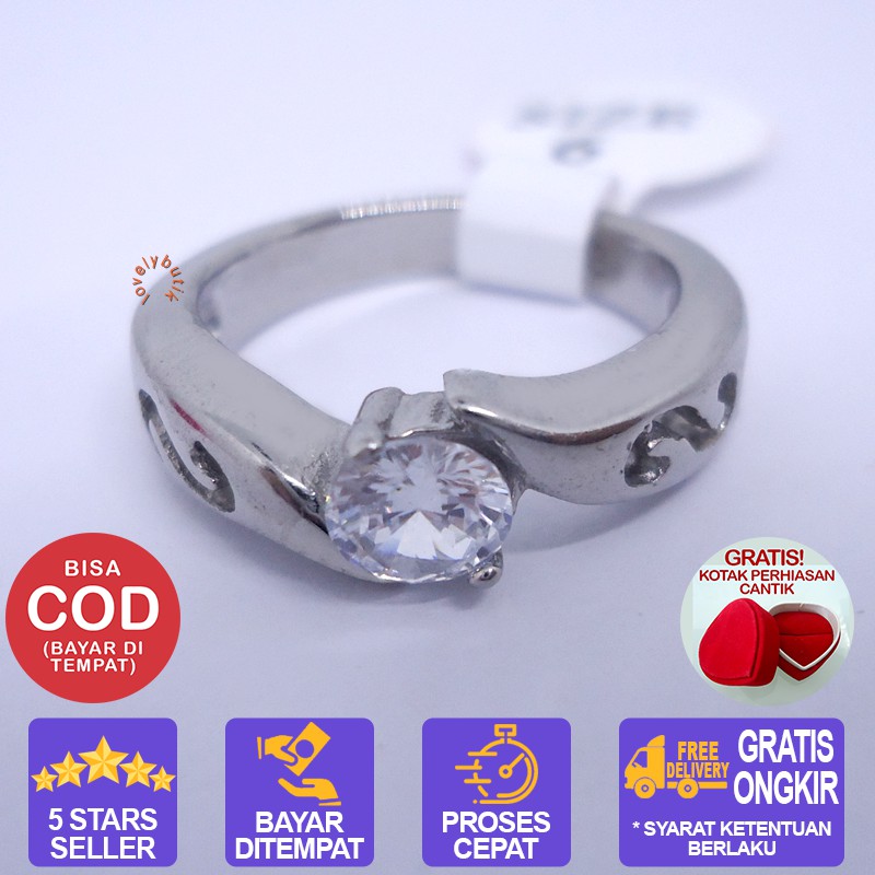 Lovelybutik Cincin Titanium Anti Karat Orchid Cincin Wanita Warna Silver