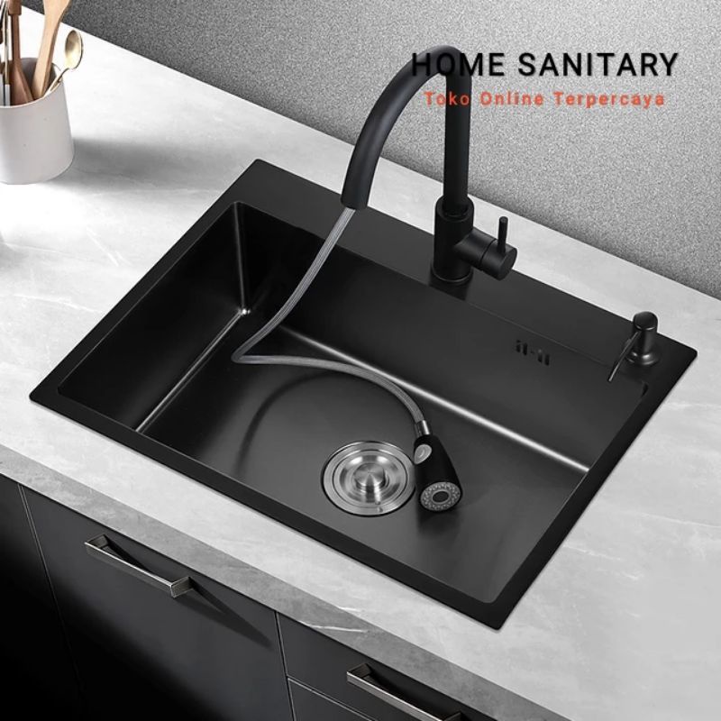 PAKET LENGKAP KITCHEN SINK ONAN 7050 BLACK PAKET KRAN TARIK HITAM
