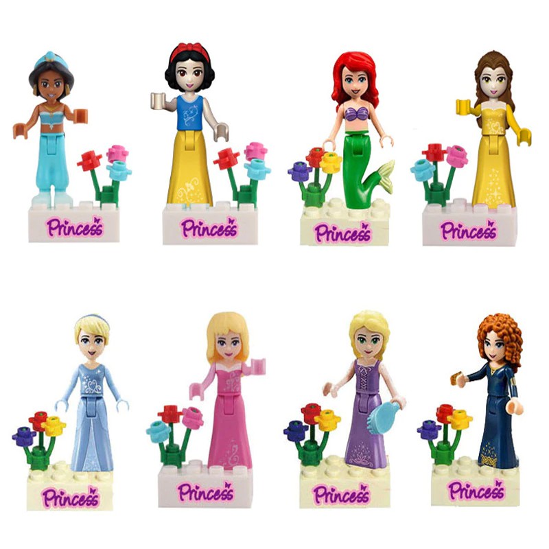 Mainan Lego Anak Girl Princess Figure Mermaid Snow White Belle Jasmine Cinderella Princess Blocks