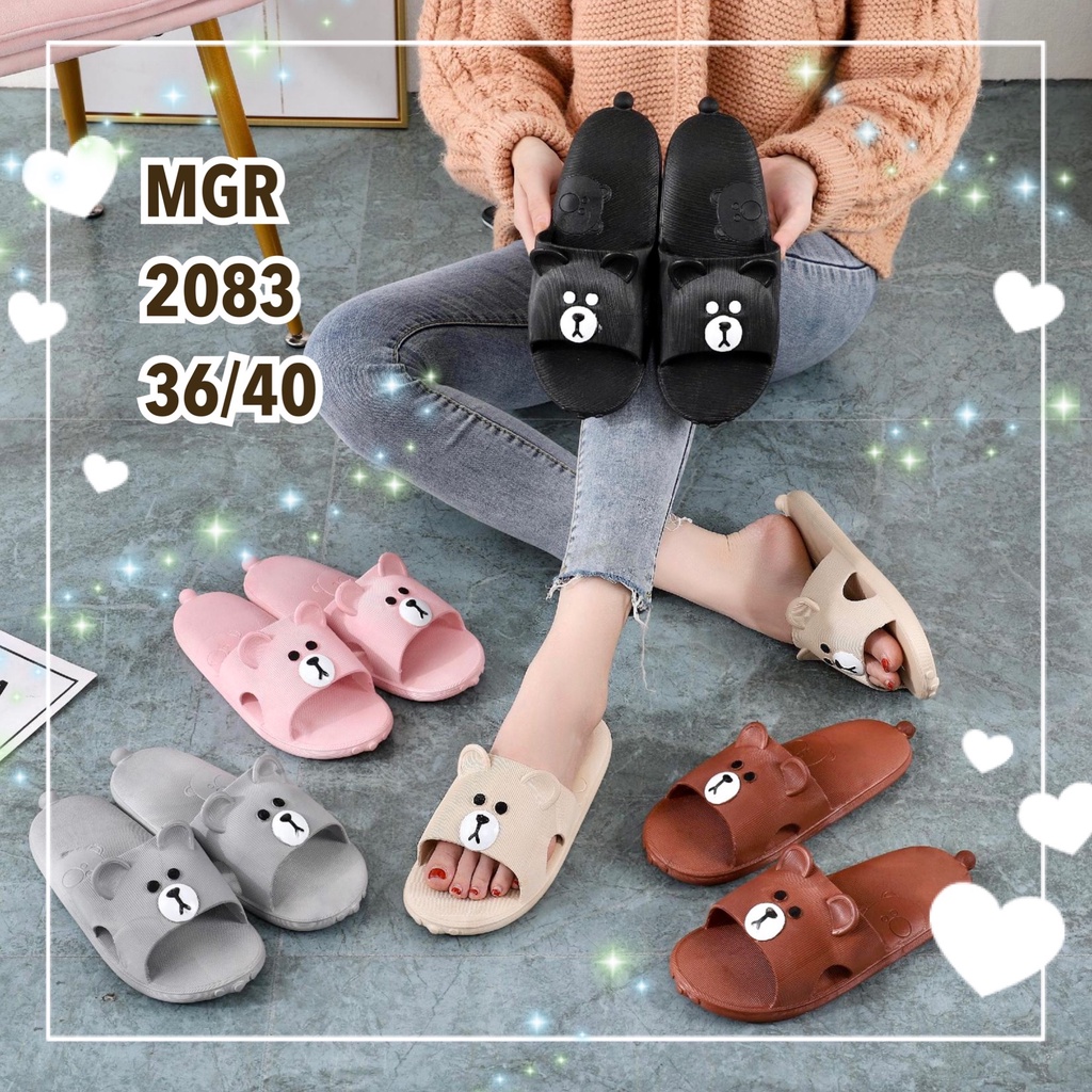 Sandal Karet Slop korea Wanita Bear Beruang Enteng Lucu Impor MGR Morego Mokaya Balance Breslin / size 36-40 (2083)