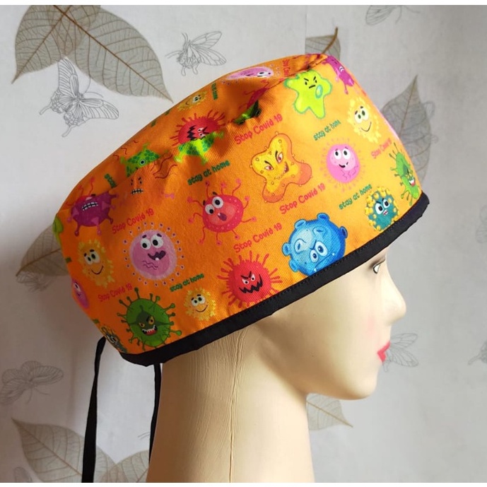 Head Cap /Topi Medis / Scrub Hat / Surgical Cap / Topi Dokter Custom Printing Motif Covid Virus