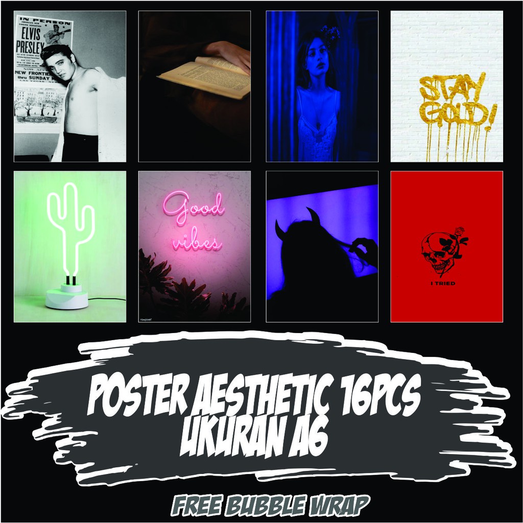 Poster Aesthetic Paket 16pcs A6 Poster Aesthetic Poster Dinding Poster Kamar Wallposter