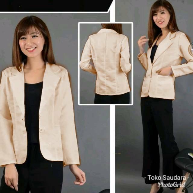 Blazer formal wanita cream lengan panjang