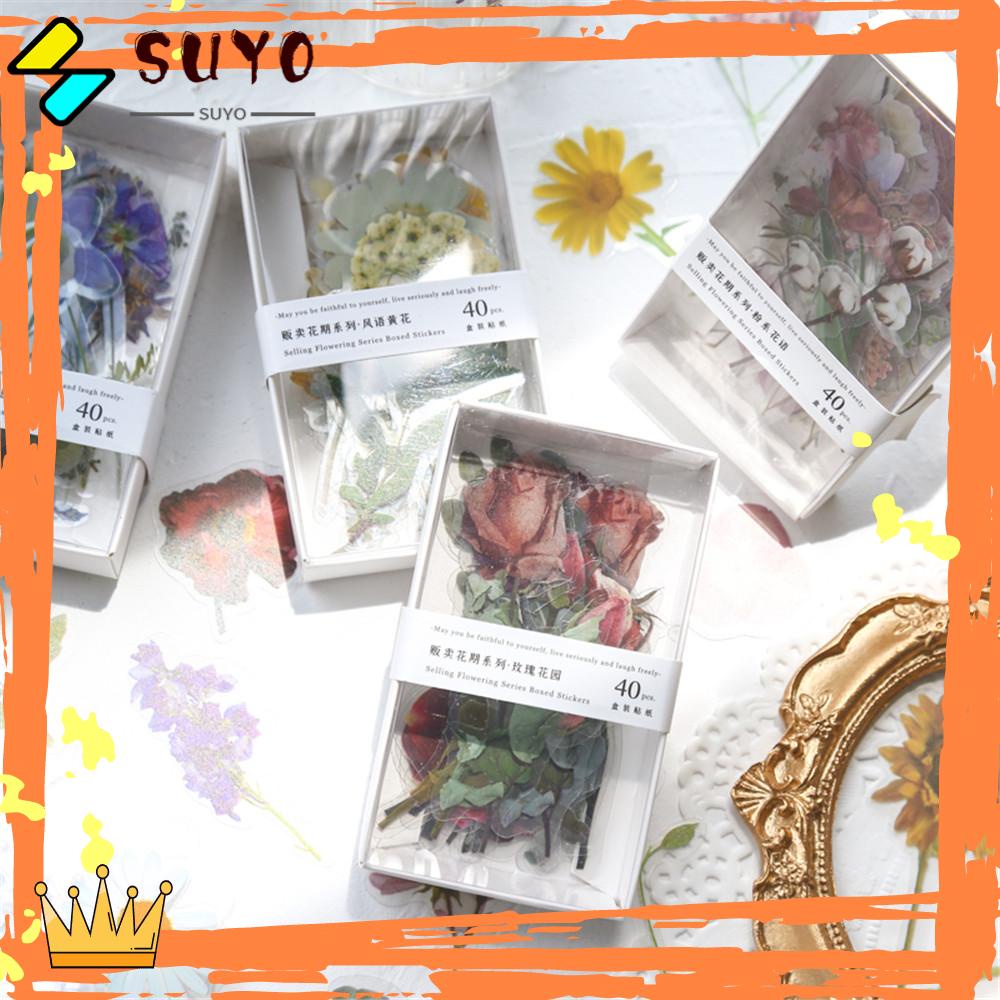 Suyo 40pcs / Kotak Stiker Motif Bunga Gaya Vintage Untuk Scrapbook / Jurnal