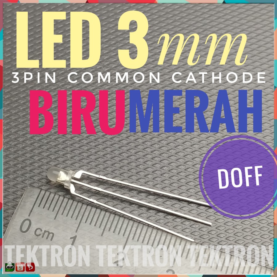 Led 3pin 3mm 2 warna Merah Biru 3p 3 mm Common Cathode