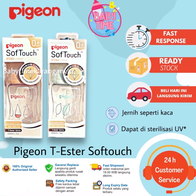 PIGEON Botol T-Ester Wide Neck 200ml Light Green W/ P-Plus Nipple