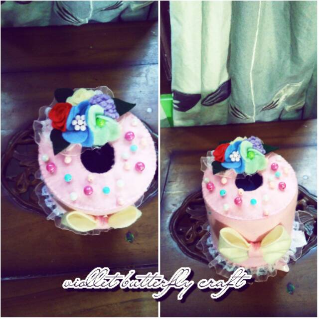 kotak tisu bulat hias flanel/motif pink vintage