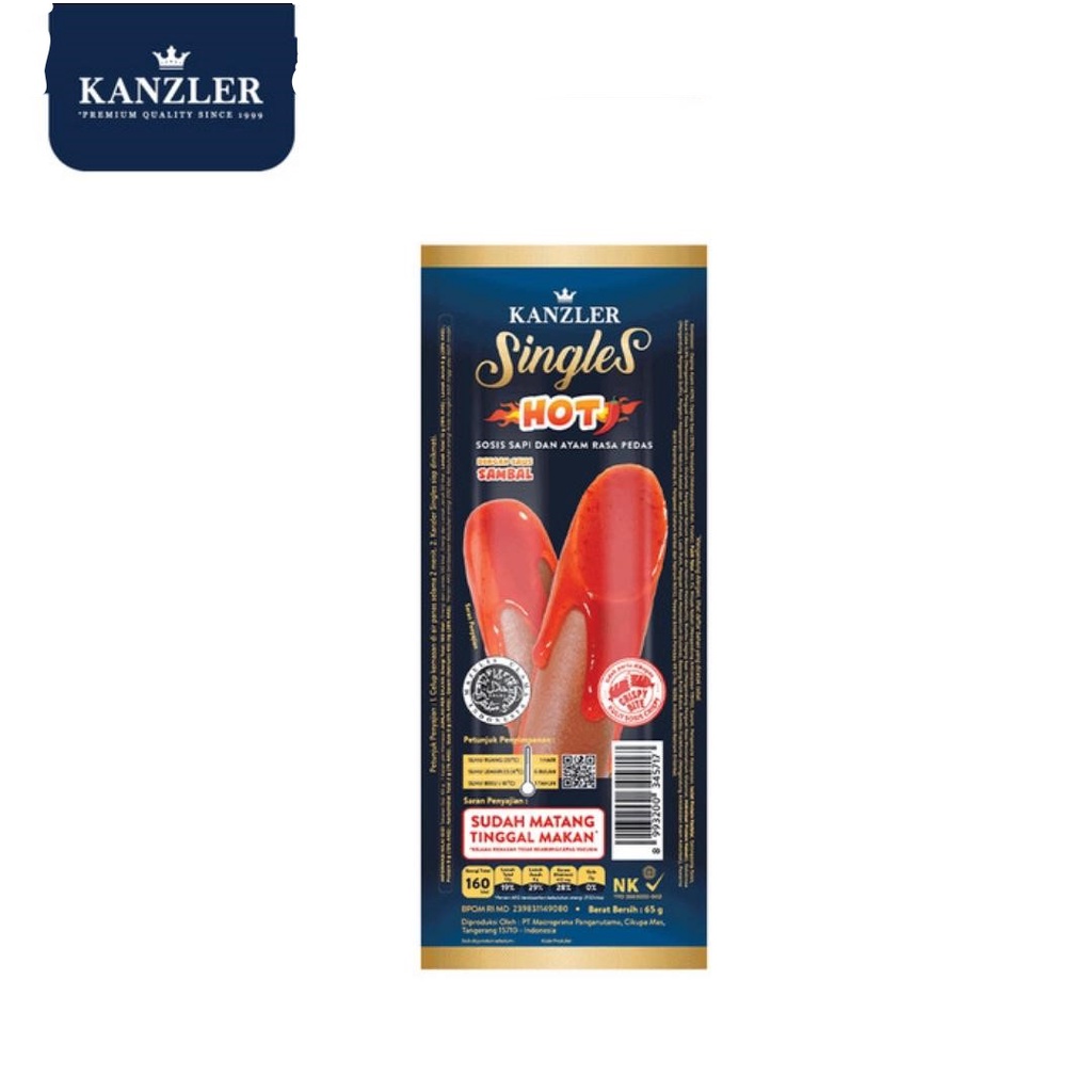 SAUSAGE SINGLES KANZLER HOT 65GR SOSIS SAPI SINGLE PEDAS HALAL